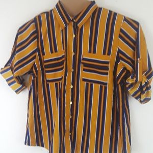 M P H Collections  Women's Striped Button Down Blo